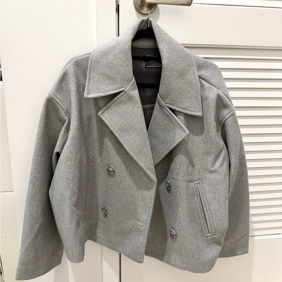 Streetwear Society Light Gray Double-Breasted Wool Peacoat - Picture 2 of 2